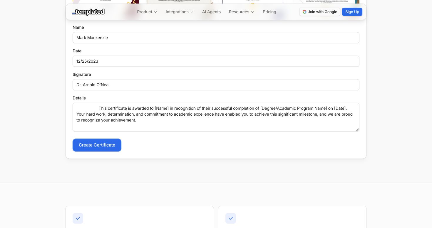 Templated official website preview